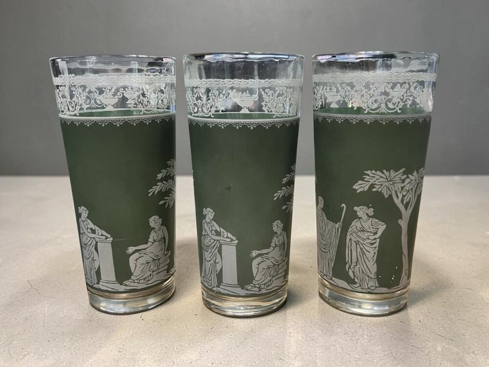 Vintage Jasperware Jeanette Green Hellenic Wedgwood Pttern Tumblers Set of 3